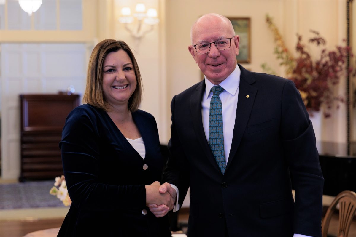 Kristy McBain and Governor General David Hurley shaking hands