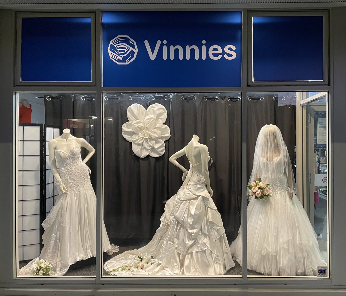 Wedding dresses in window display