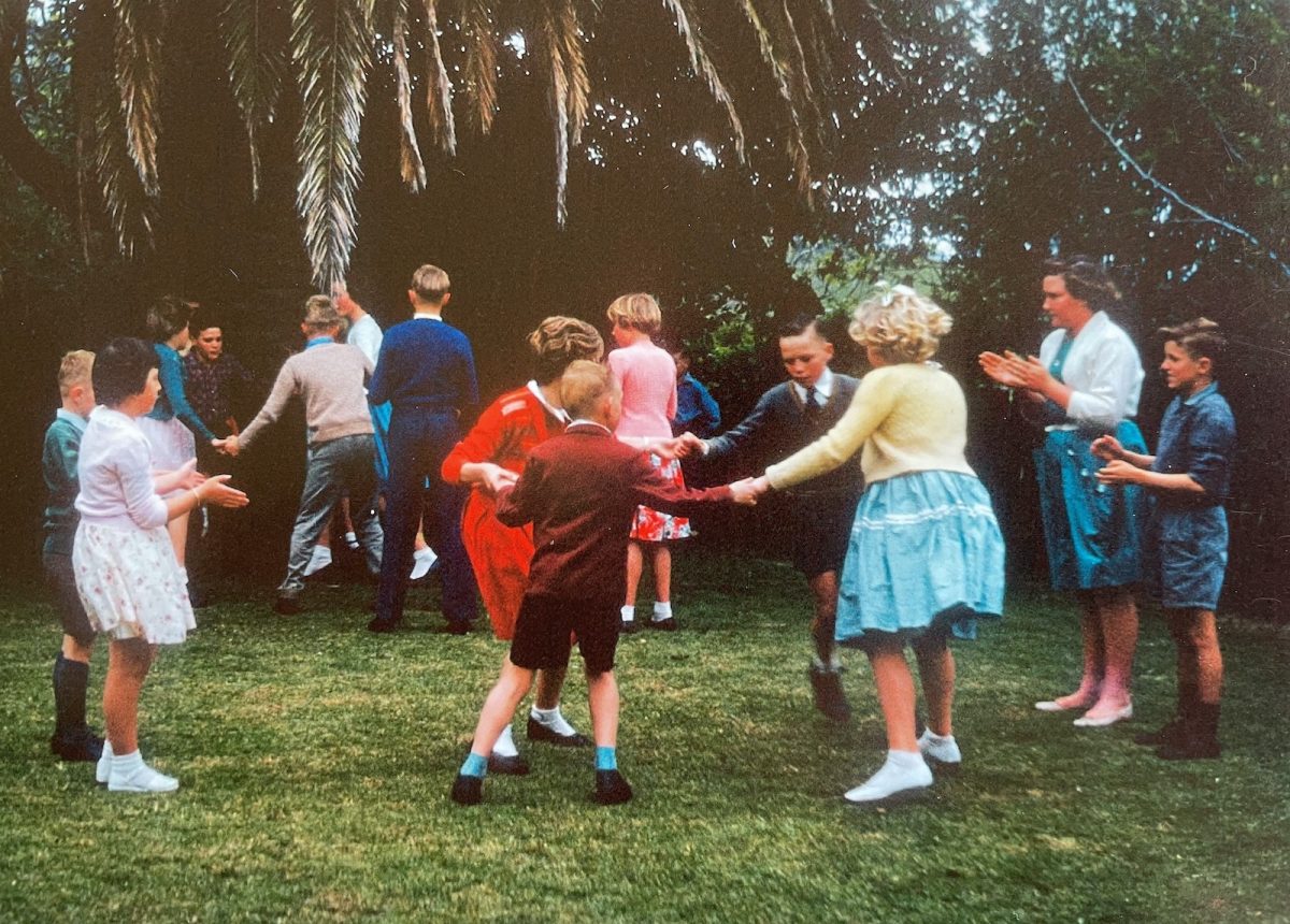 Children playing at a garden party at Mountain View Farm in the 1950s