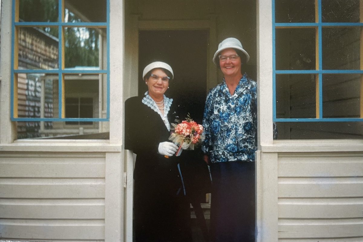 Mrs Elsie Bate of Tilba and Mrs Duck of Cobargo CWA standing in a doorway