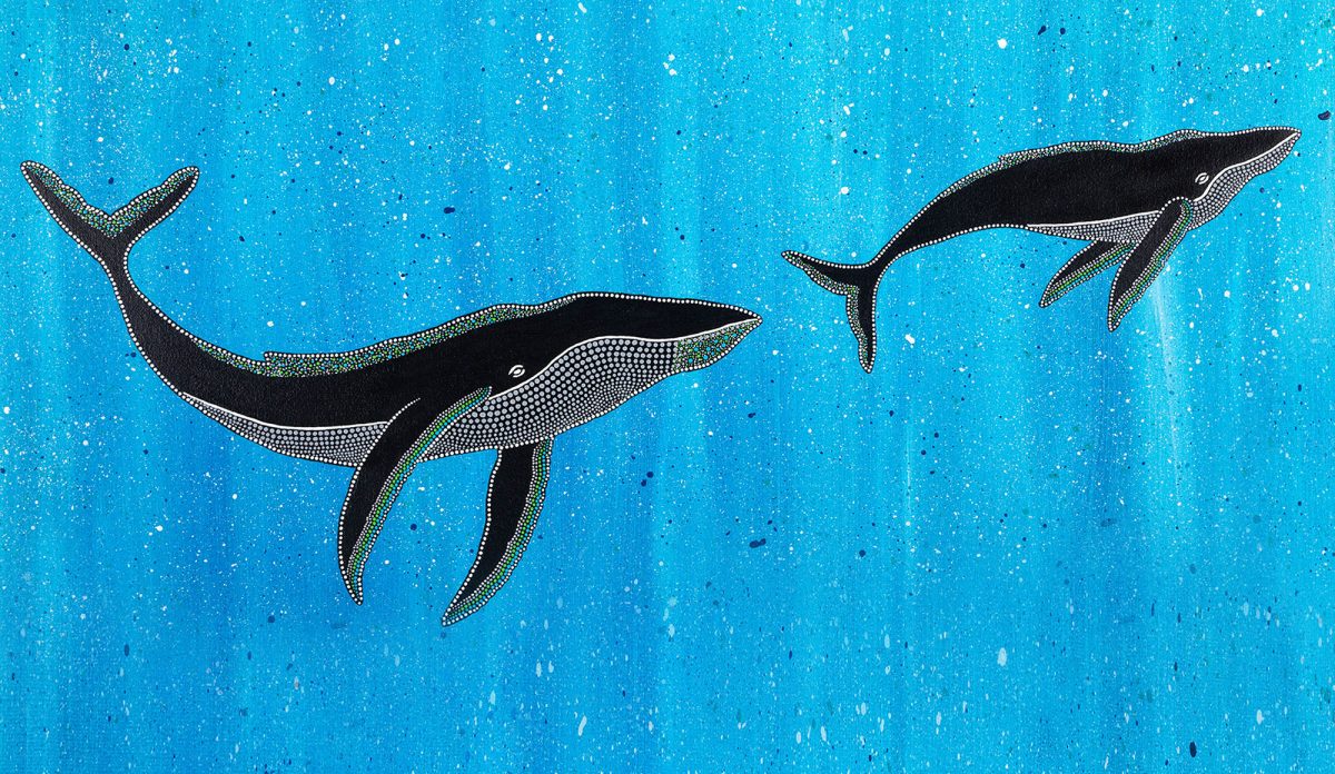 Indigenous Australian painting depicting two whales