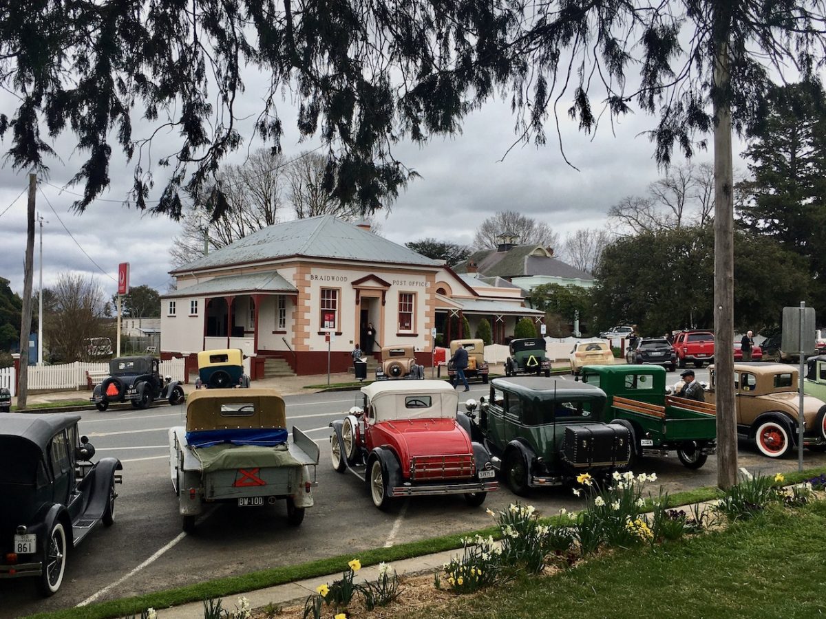 a row of vintage cars