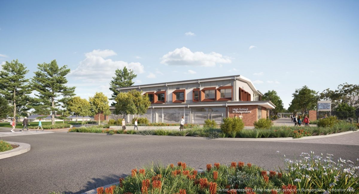 Artist's impression of the entry forecourt to the new Bungendore High School.