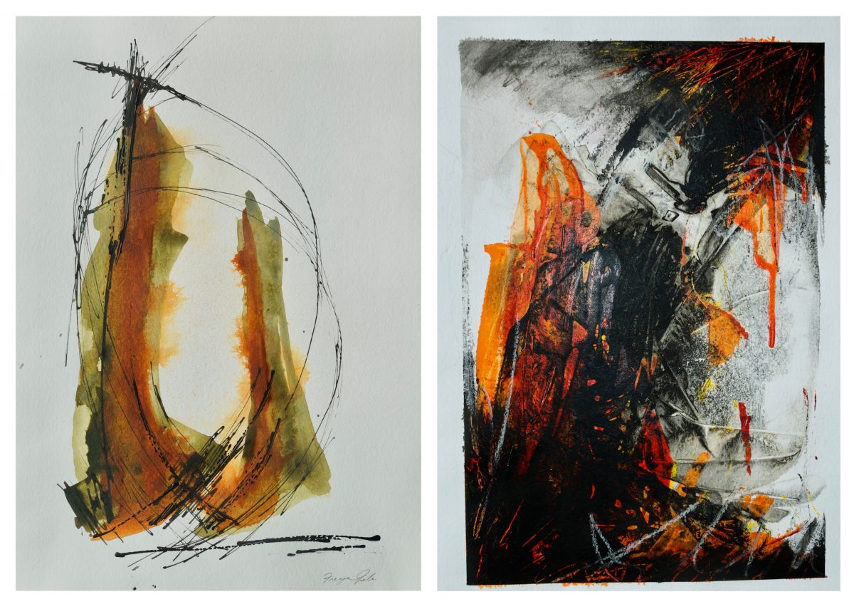 Two abstract painting side by side
