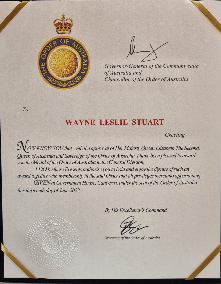 Order of Australia certificate