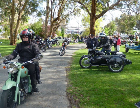 Bikers gathering in a park for Goulburn's Annual Classic Ride