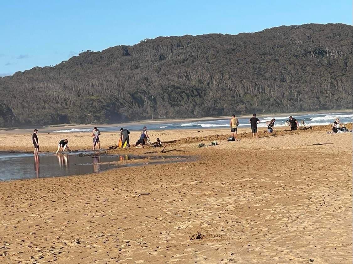People digging in sand
