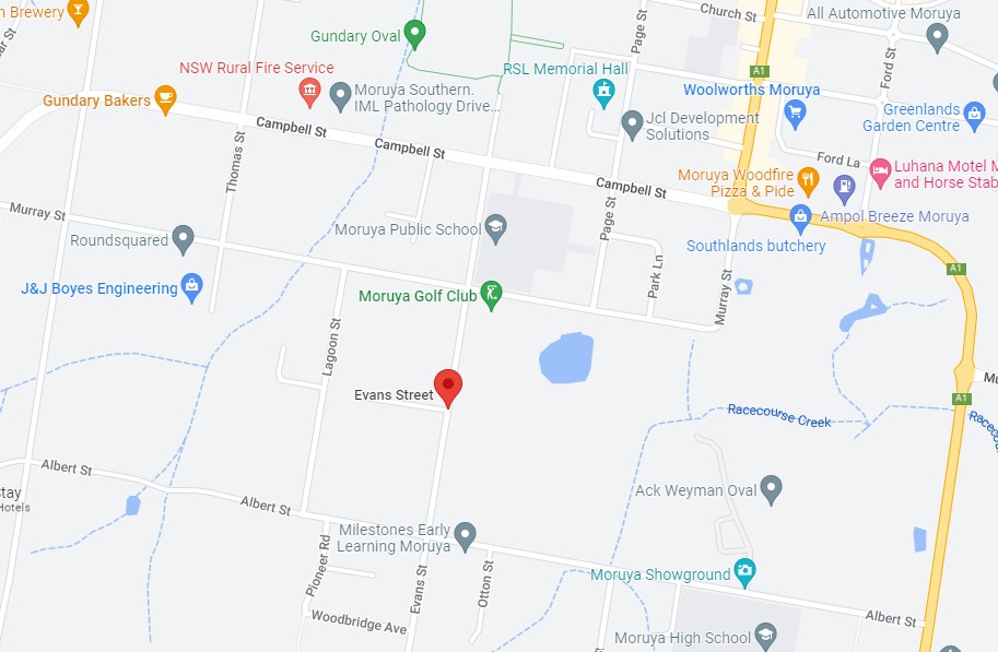 Map showing Evans St, Moruya.