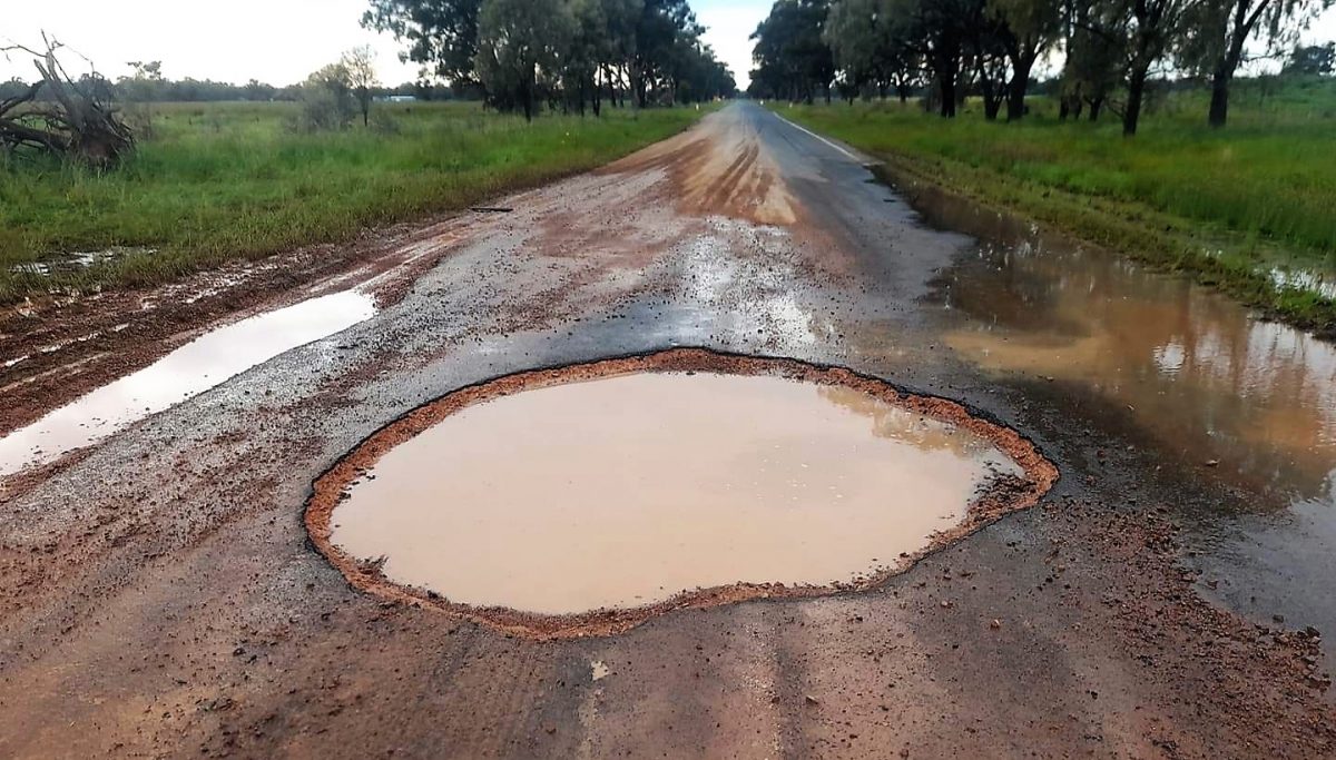 water-filled pothole