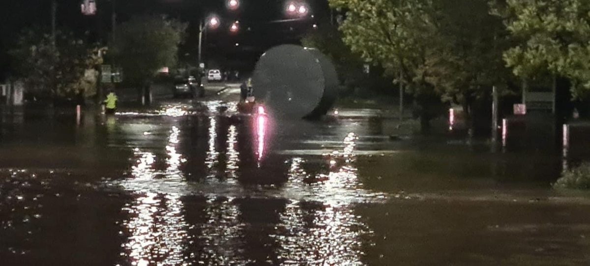 Water tank in flooded main street