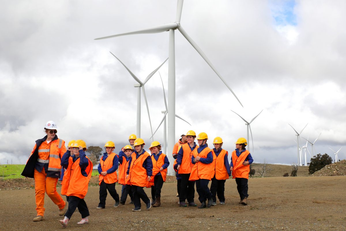 Kids touring wind farm