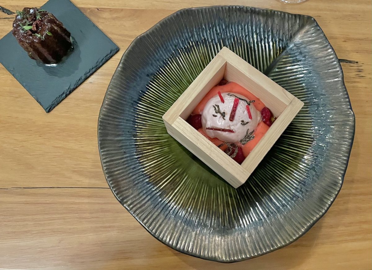Dessert arrived, a box of strawberry & cherry blossom unveiled, Sandbar Restaurant. Photo: Lisa Herbert