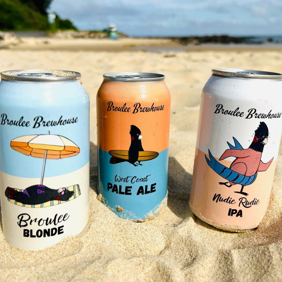 three cans of Broulee Brewhouse beer 