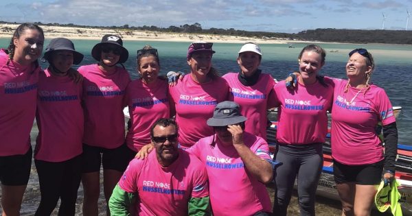 Women muscle through Bass Strait for Red Nose Foundation