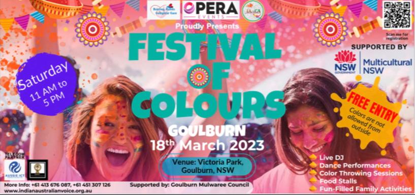 A flyer for the Festival of Colours event in Goulburn