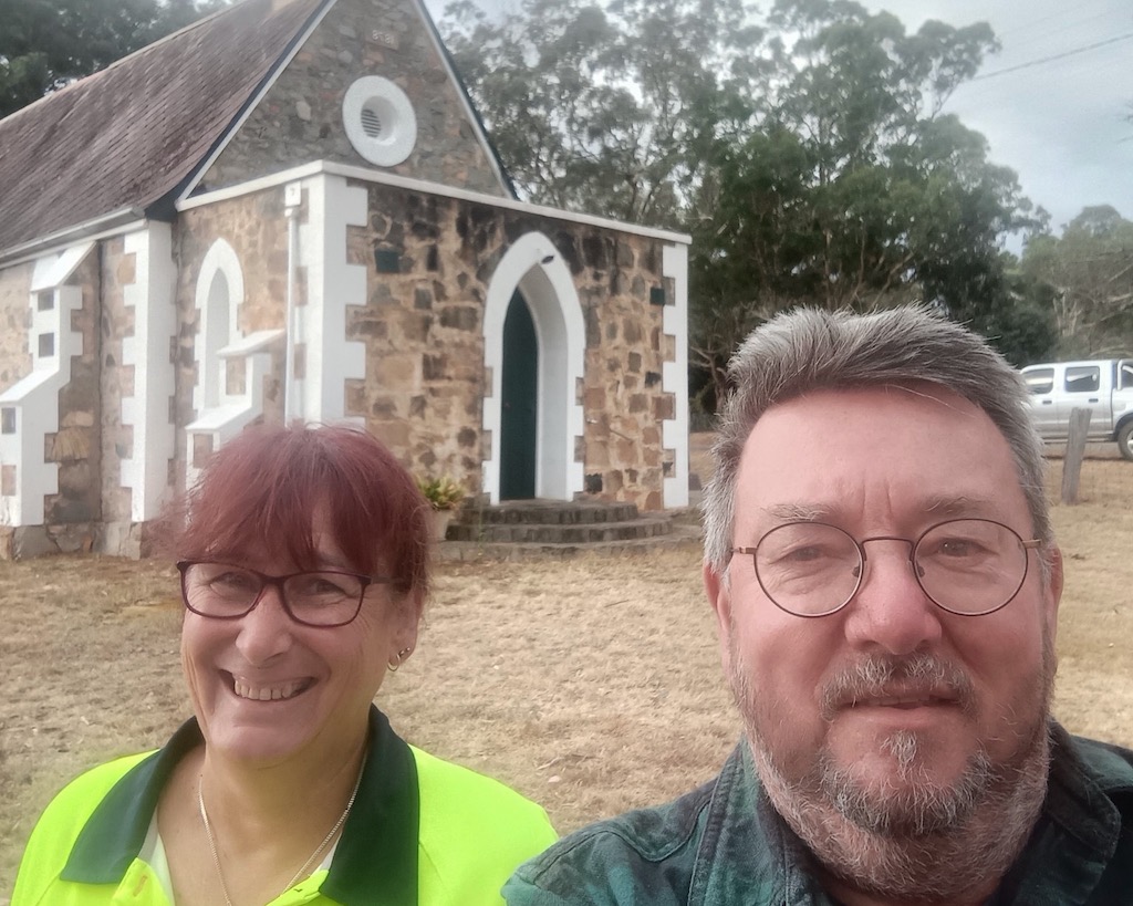 Dalton residents Bridget Jolley and Mike Stone near St Matthews Anglican Church