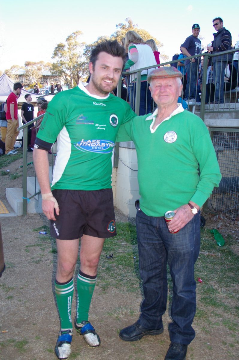 Former Bushpigs captain Jake Roarty with the club founder Harry Cummins.