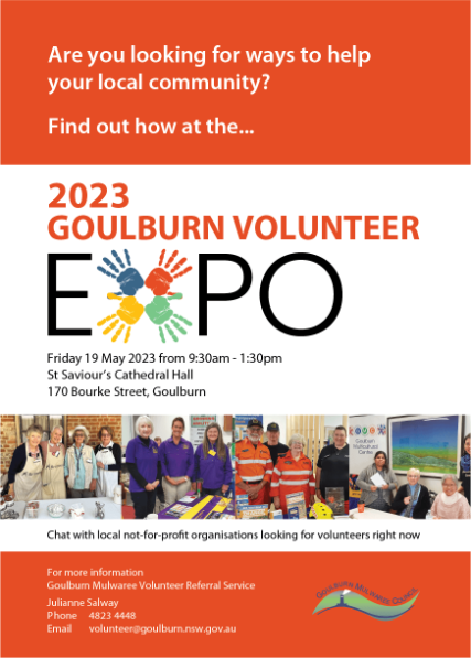 A poster for the 2023 Goulburn Volunteer Expo