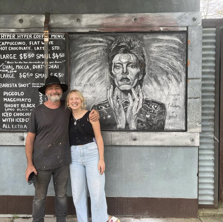 Pip de Pulford with his niece Maisie de Pulford at the front of Hyper Hyper headquarters in Nowra.