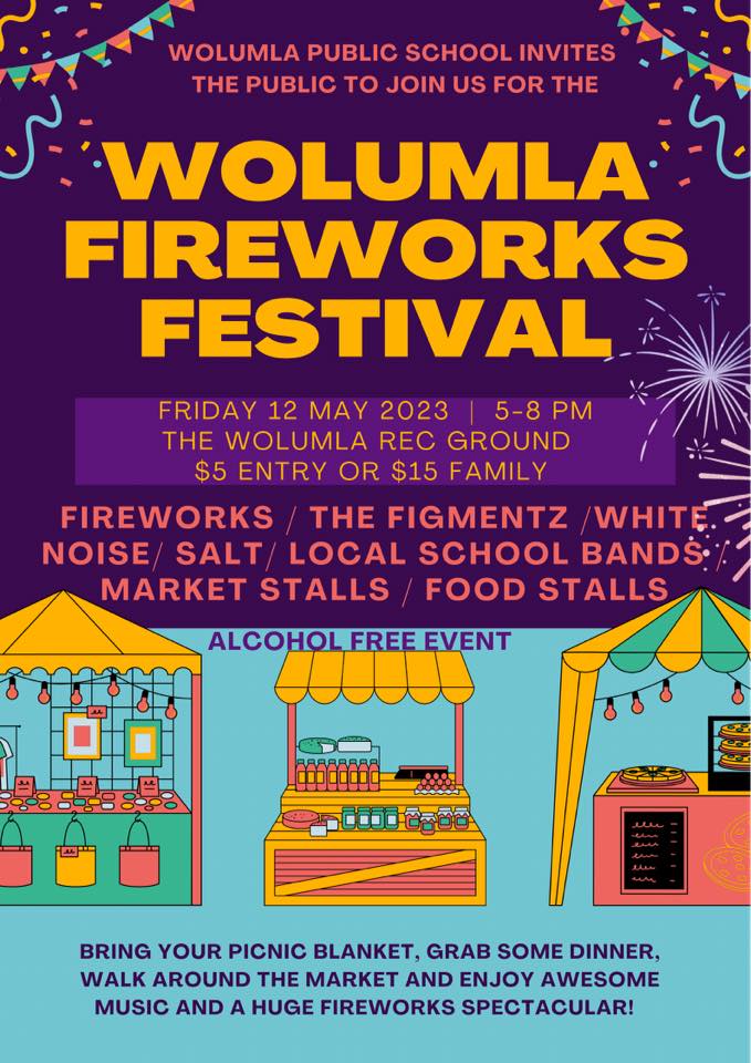 A poster for the Wolumla Fireworks Festival. 