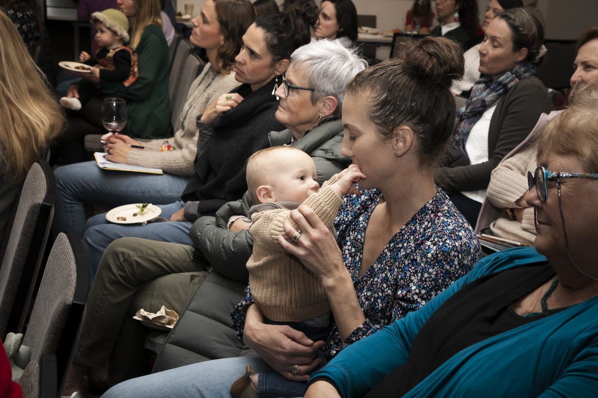 Parents attend the report launch at the Eurobodalla Botanic Gardens. 