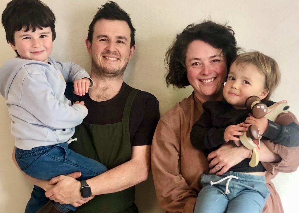 Brenden Gradidge and Chloe Smith with their children Gulliver and Gideon