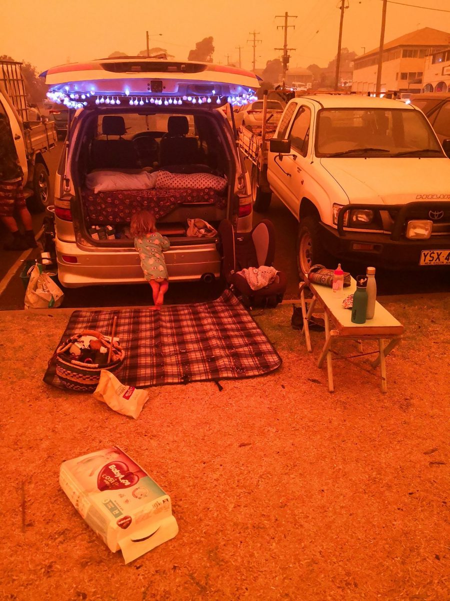 A young child at the back of a van