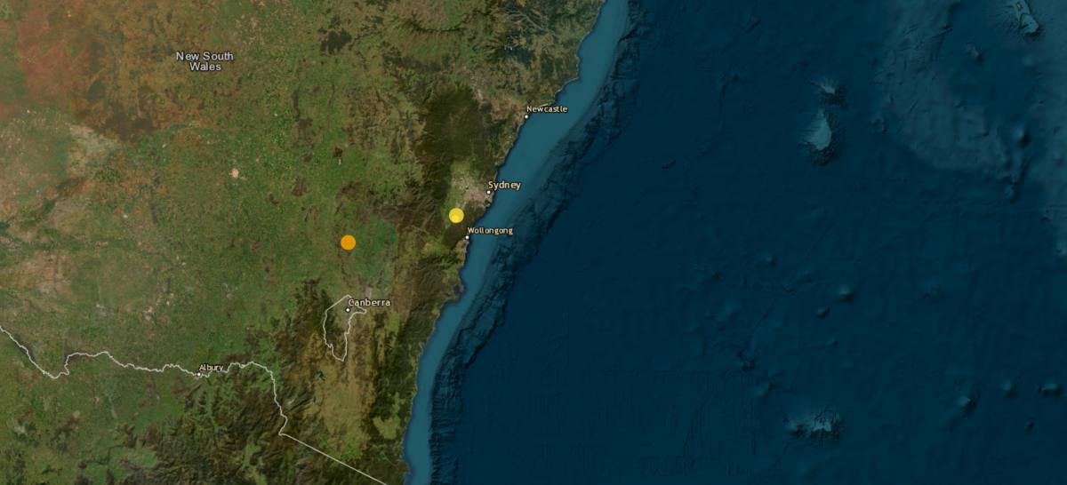 The earthquake, represented by the orange dot above, struck just before 2 am on Friday morning