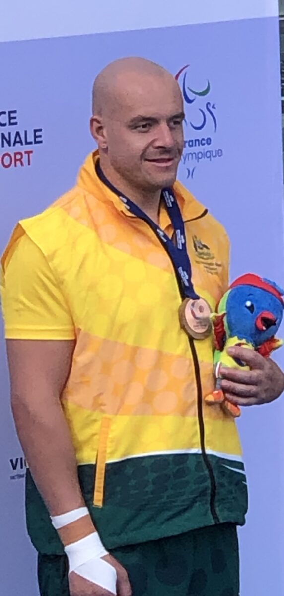 Swimmer on podium