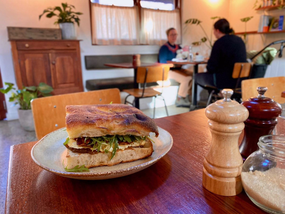 Sandwich in cafe interior