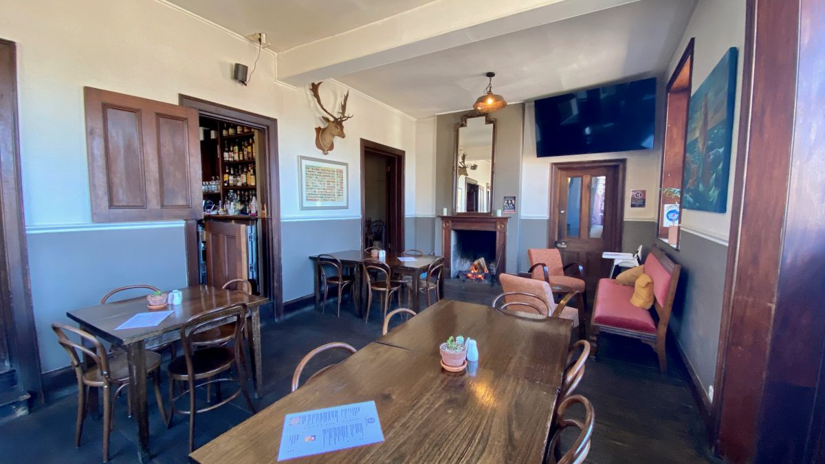 Pub interior with fire in the grate