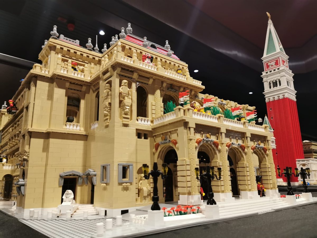 A castle and tower built with Lego