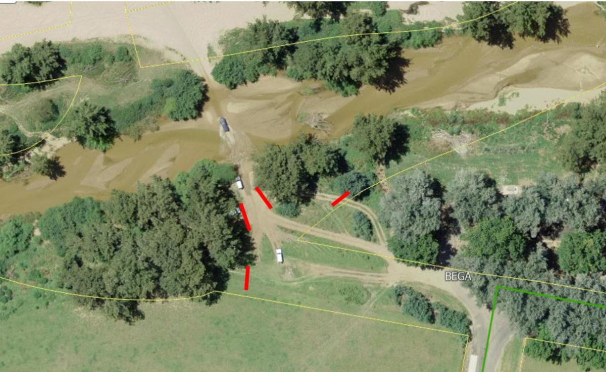 An aerial photo showing the locations where the bollards will be installed.
