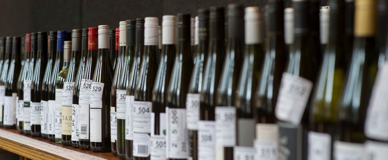 A row of wine bottles