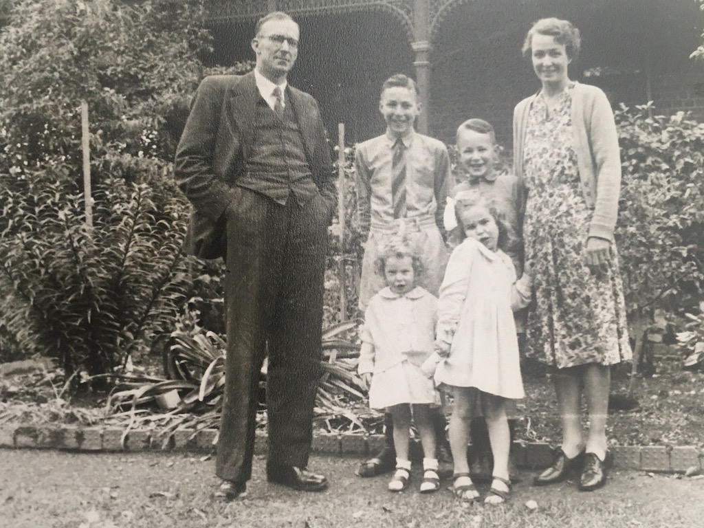 Black and white image of a family
