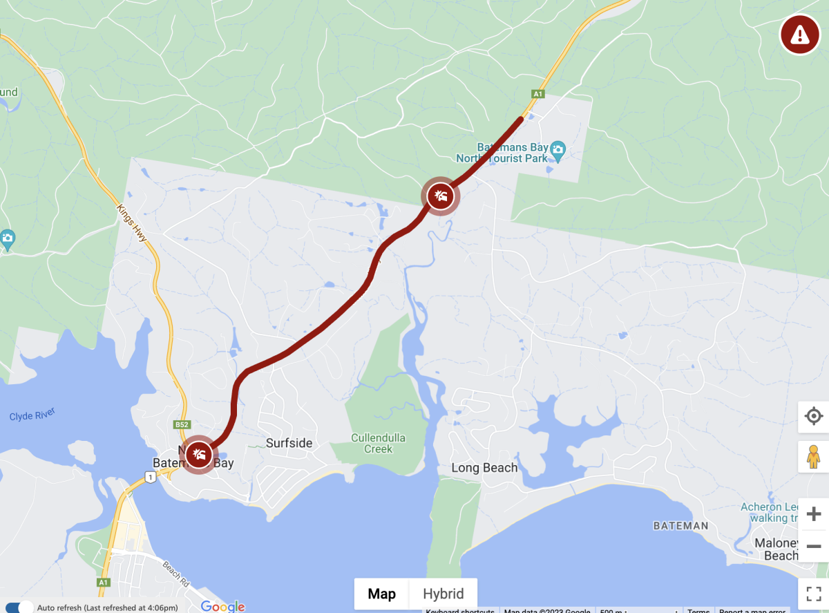 A screenshot of a map showing the location of the accident