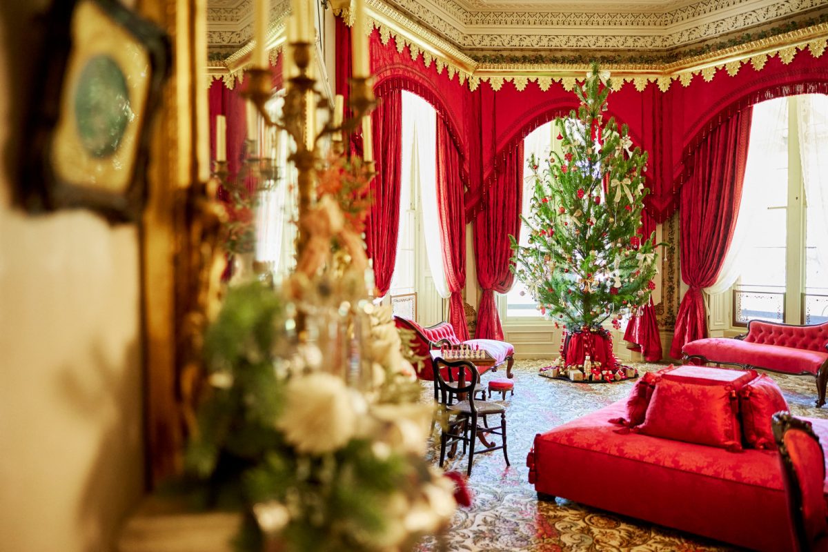 Decorated Christmas tree in a drawing room