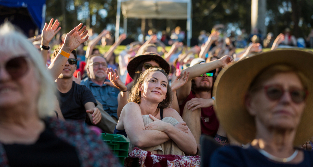 People in the crowd at a music festival