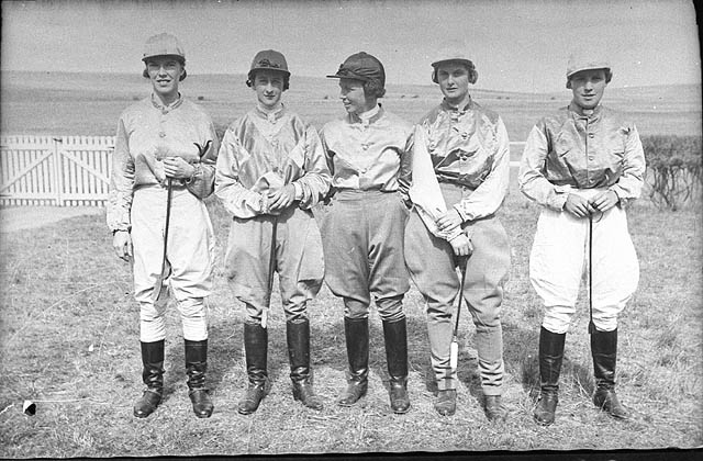 Black and white image of jockeys