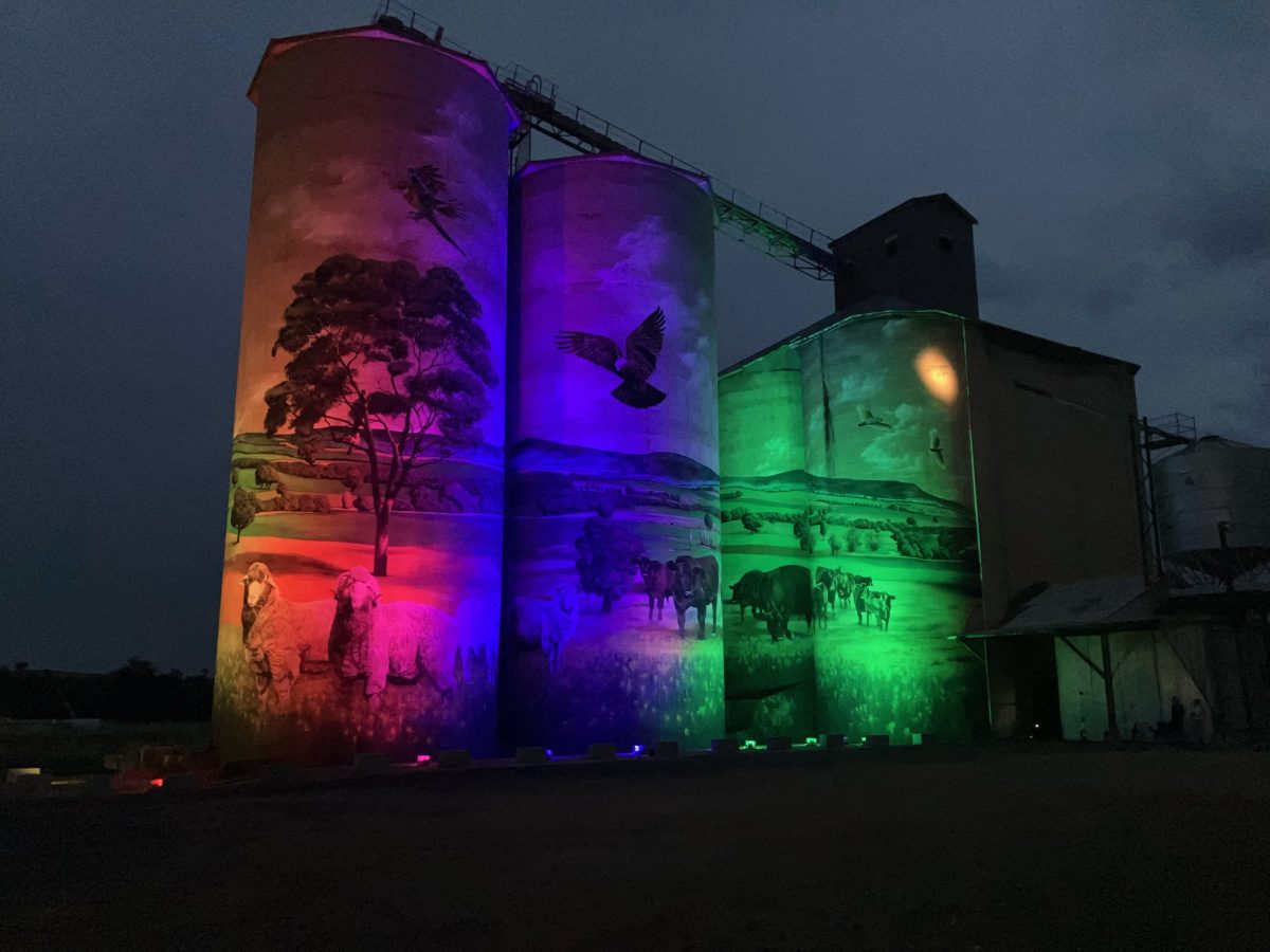 silos painted with a mural