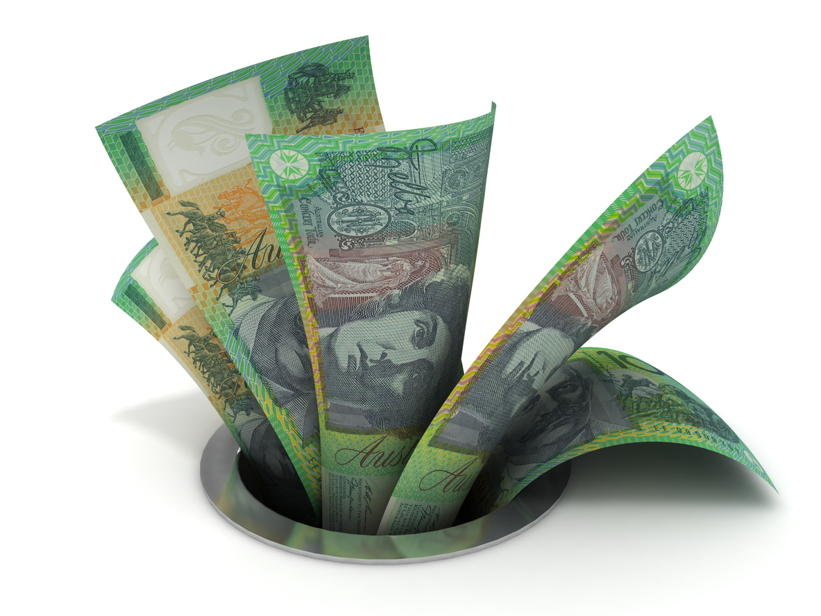 Australian $100 bills going down a drain
