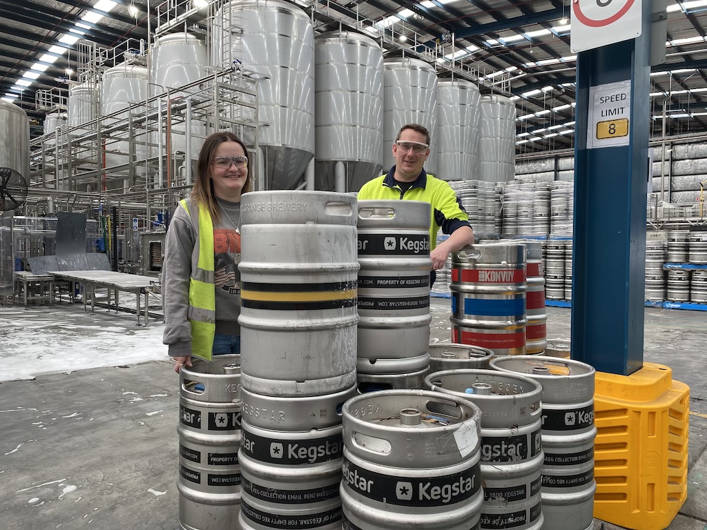 Shannon Proudman and James Walker inside the operations section of Tribe Breweries, Goulburn.