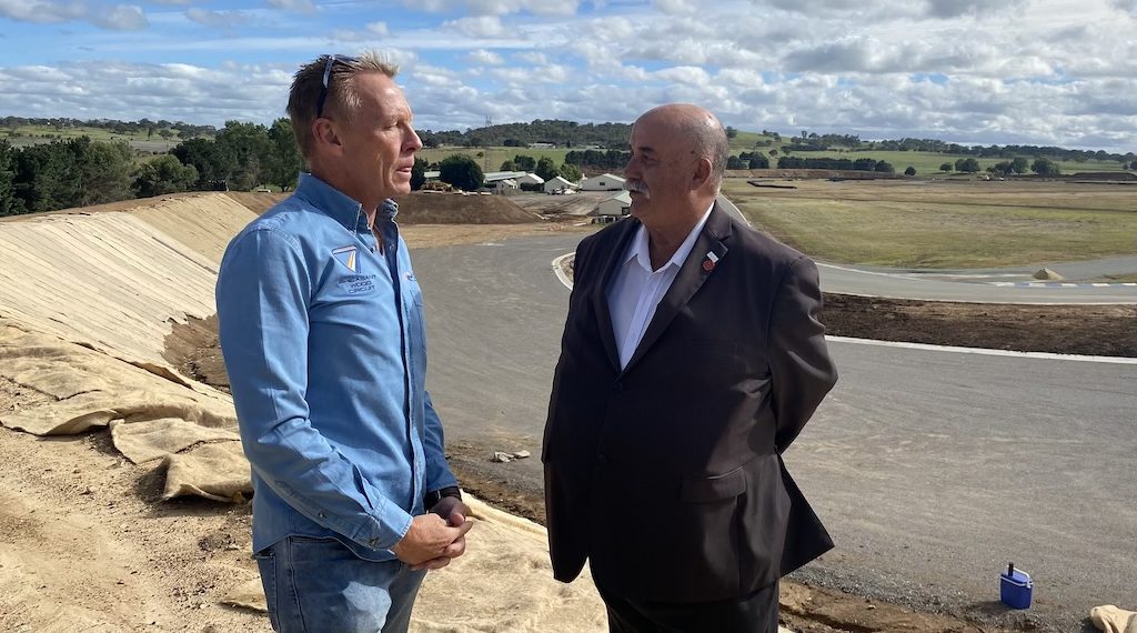 One Raceway owner Steve Shelley talks to Goulburn Mayor Peter Walker