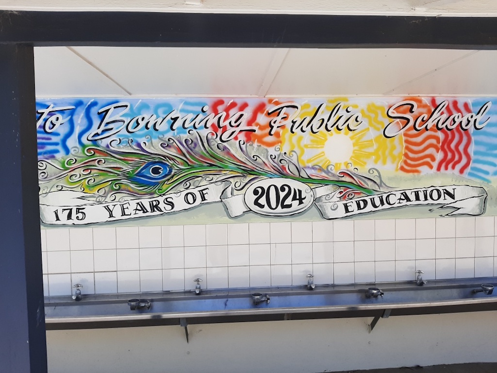 Bowning Public School engaged Skid to paint this mural marking 175 years of education.