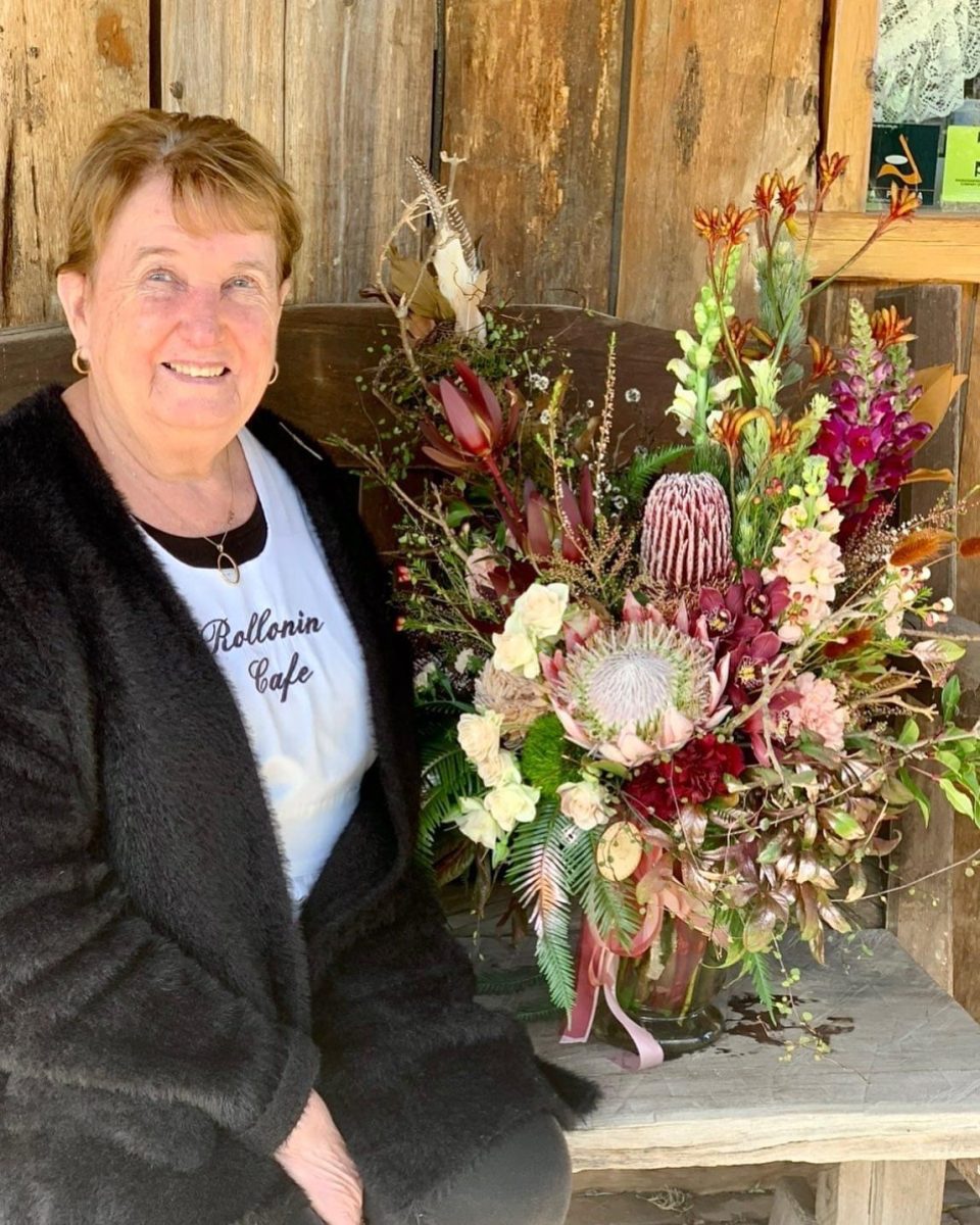 Woman with bouquet of flowers 