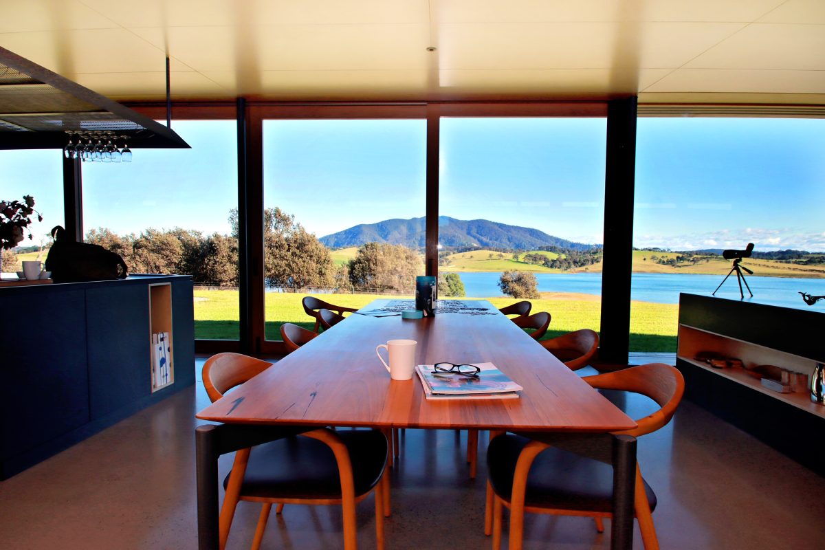 dining room with mountain views