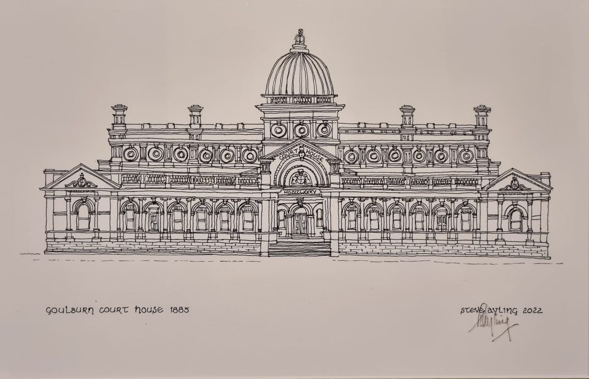 One of the many sketches Steve Ayling has done of Goulburn Court House. 