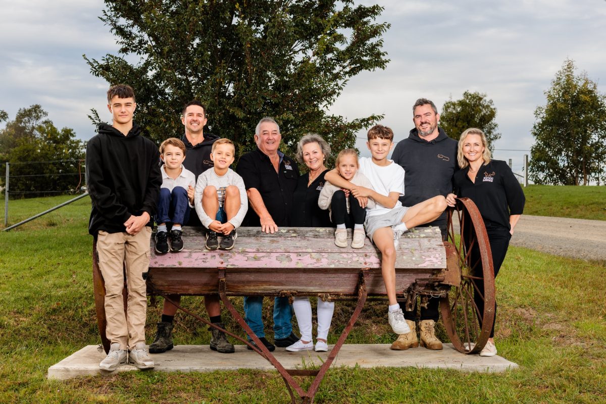 Robert and Kate Plenty (centre) with their two children, son-in-law and five grandchildren. Photo: Jaguar Stay.