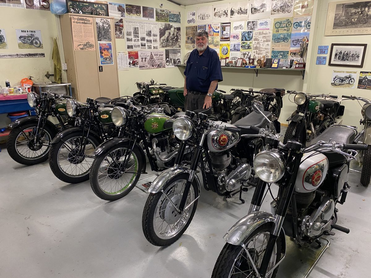 Learning from mates and reading manuals, Geoff Bland restored all these bikes.