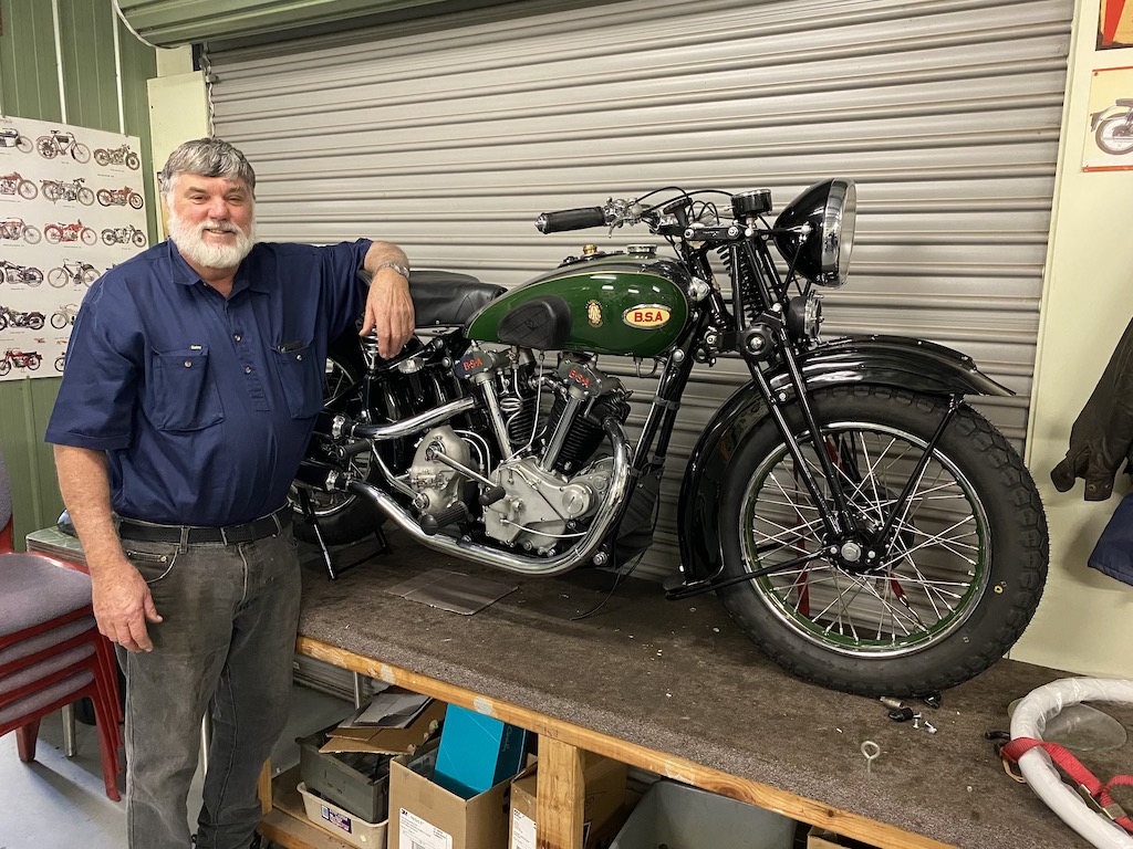Geoff Bland with his Y13 BSA motor bike